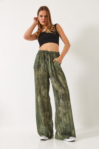 Calças wide legs - Verde-escuro