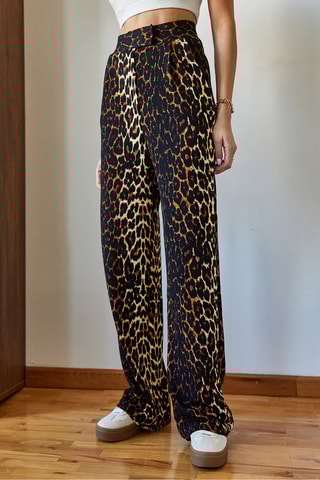 Calças palazzo de cintura alta - Preto e camel