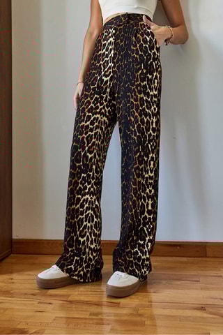 Calças palazzo de cintura alta - Preto e camel