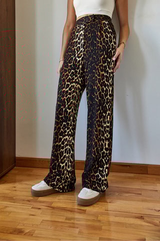 Calças palazzo de cintura alta - Preto e camel