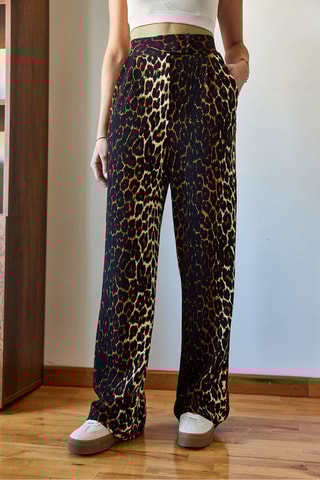 Calças palazzo de cintura alta - Preto e camel