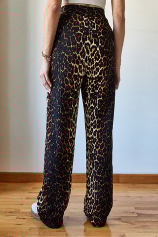 Calças palazzo de cintura alta - Preto e camel