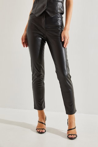 Calças slim de cintura alta - Preto