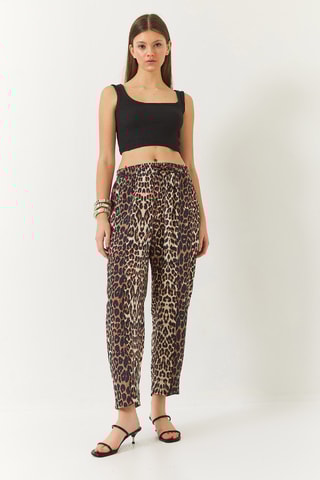 Calças loose - Castanho e bege