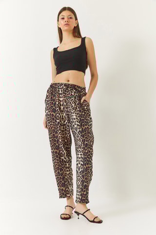 Calças loose - Castanho e bege