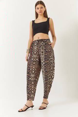 Calças loose - Castanho e bege