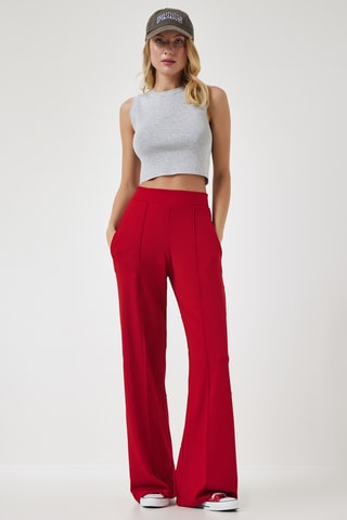 Calças de cintura alta - Vermelho