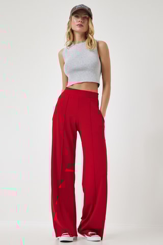 Calças de cintura alta - Vermelho