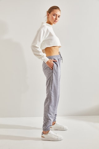 Calças de treino regular de cintura alta - Cinzento