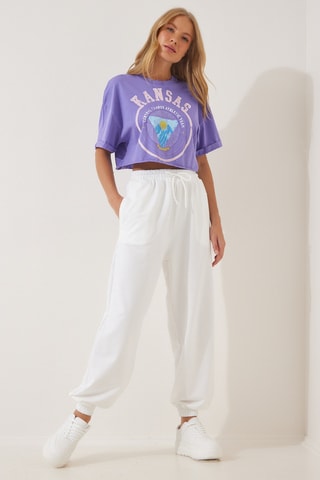 Calças de treino de cintura alta - Branco