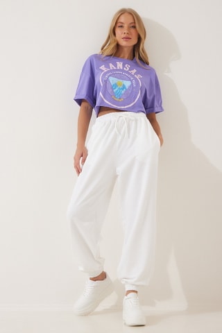 Calças de treino de cintura alta - Branco