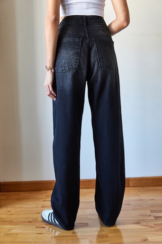 Calças de ganga de cintura alta - Preto