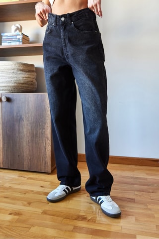 Calças de ganga de cintura alta - Preto