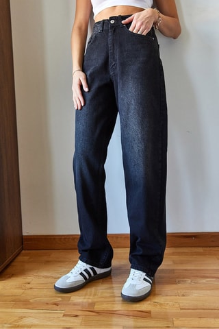 Calças de ganga de cintura alta - Preto