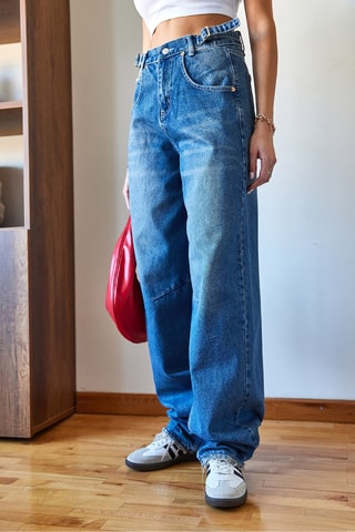 Calças de ganga de cintura alta - Índigo