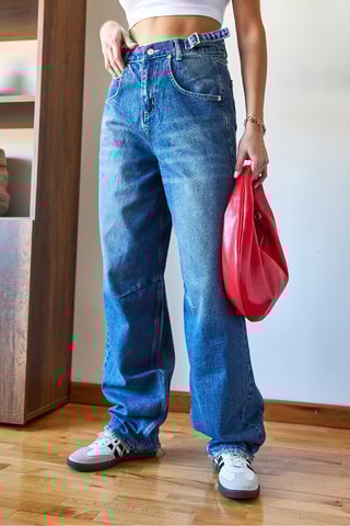 Calças de ganga de cintura alta - Índigo