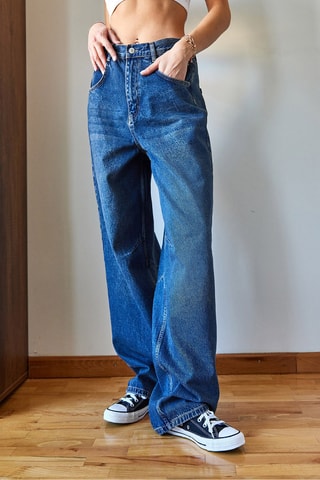 Calças de ganga wide legs de cintura alta - Azul