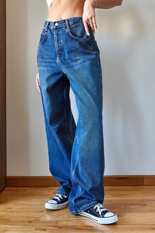 Calças de ganga wide legs de cintura alta - Azul