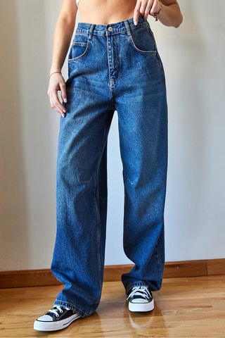 Calças de ganga wide legs de cintura alta - Azul