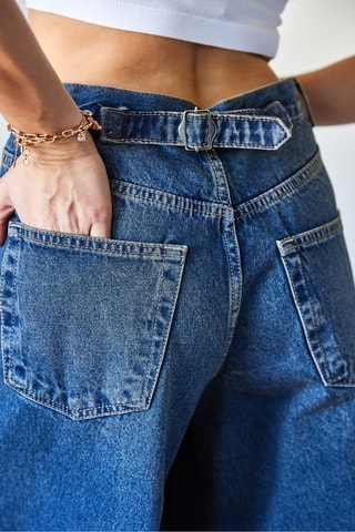 Calças de ganga wide legs de cintura alta - Azul