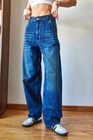 Calças de ganga wide legs de cintura alta - Azul