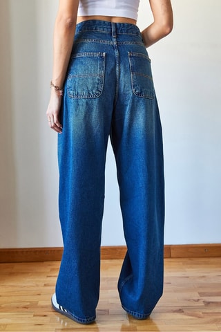 Calças de ganga wide legs de cintura alta - Azul