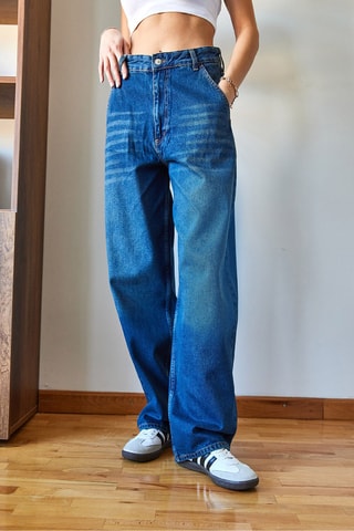 Calças de ganga wide legs de cintura alta - Azul