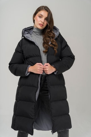 Blusão comprido com capuz - Preto