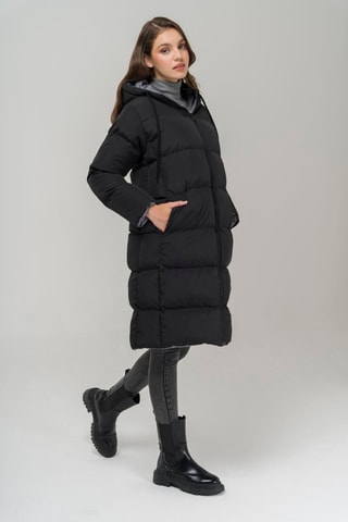 Blusão comprido com capuz - Preto