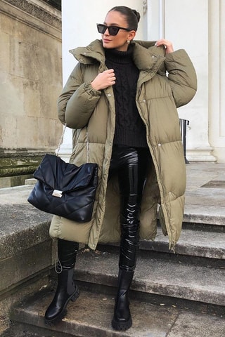 Blusão comprido com capuz - Caqui