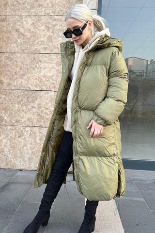 Blusão comprido com capuz - Caqui