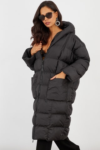 Blusão comprido com capuz - Preto