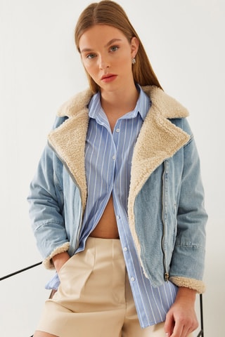 Casaco de ganga - Azul-claro