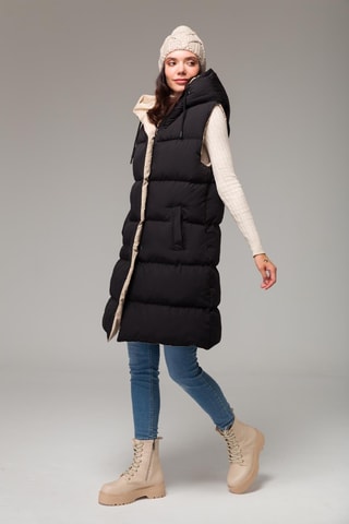 Colete acolchoado comprido reversível - Preto