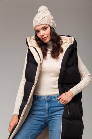 Colete acolchoado comprido reversível - Preto