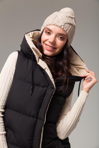 Colete acolchoado comprido reversível - Preto