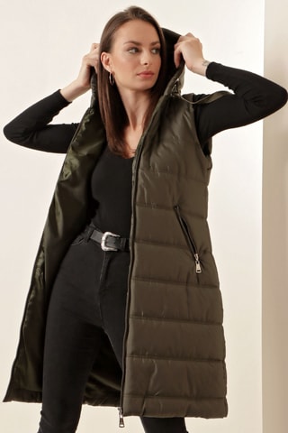 Colete acolchoado comprido - Caqui