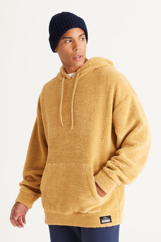 Sweat polaire à capuche - Moutarde