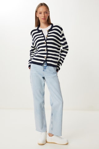 Casaco de malha - Cru e azul-marinho