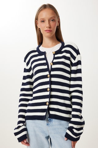 Casaco de malha - Cru e azul-marinho