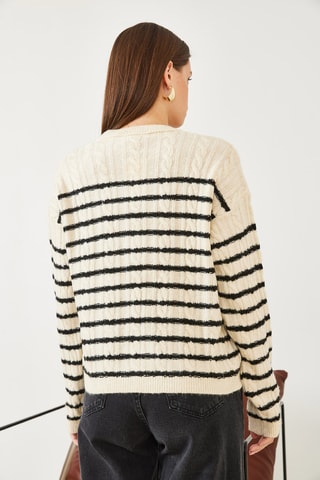 Casaco de malha - Bege e preto
