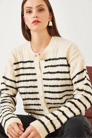 Casaco de malha - Bege e preto