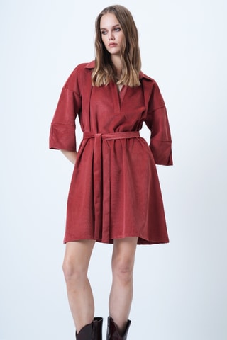 Vestido estilo patinadora em veludo - Vermelho-tijolo