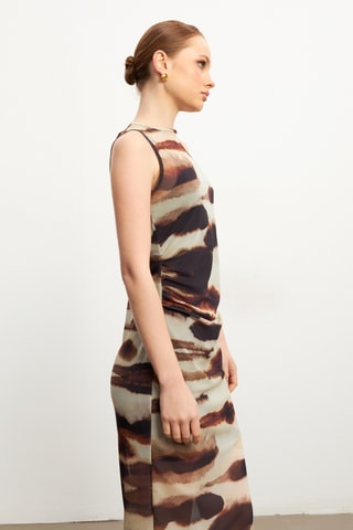 Robe longue - Ecru et marron foncé