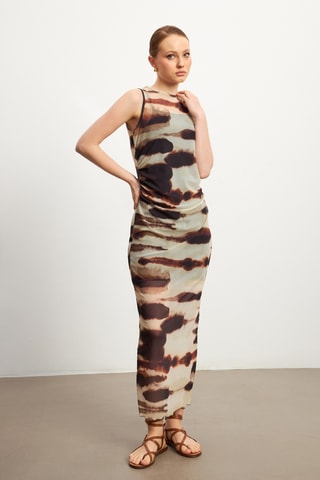 Robe longue - Ecru et marron foncé