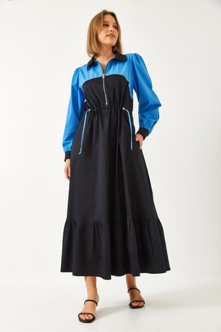 Robe longue - Bleu électrique et noir