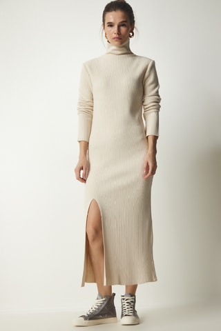 Vestido comprido em lã - Bege