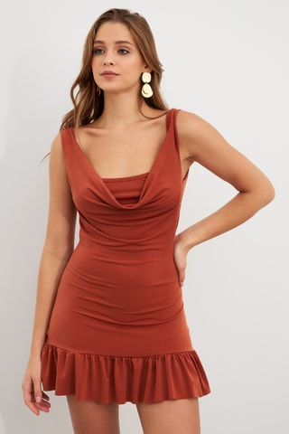 Vestido justo - Vermelho-tijolo