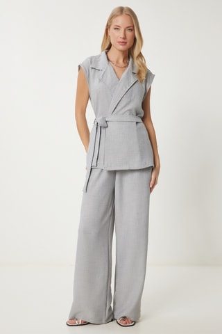 Veste et pantalon regular taille haute - Gris clair