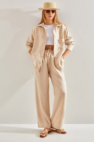 Chemisier et pantalon regular - Beige